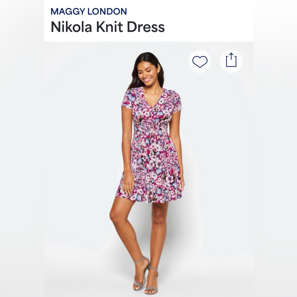 NWT Maggy London Pink and Purple Flutter Sleeve Dress. Sz 4.